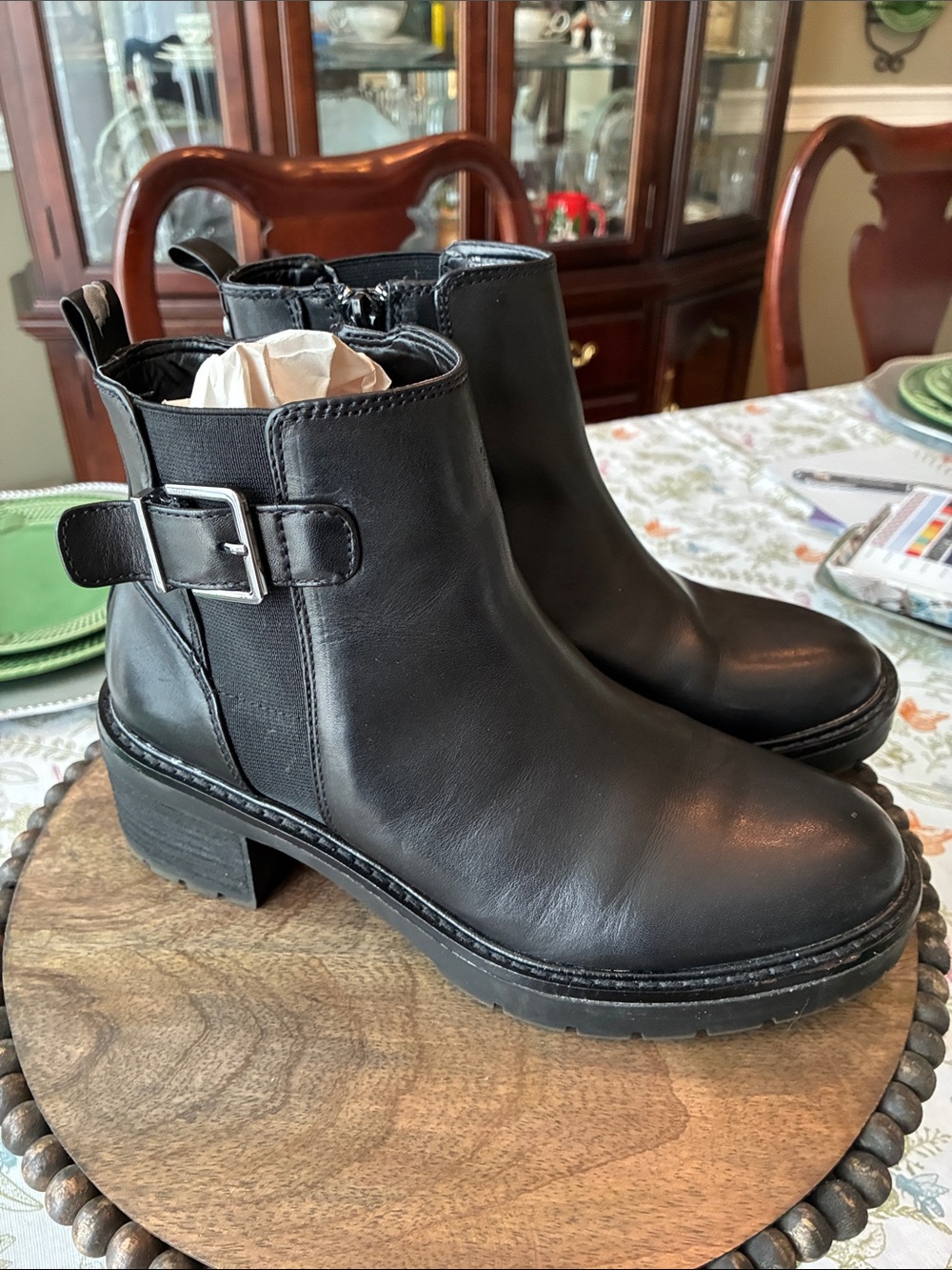Alex Marie Black Leather Ankle Booties with Buckle Size 7.5